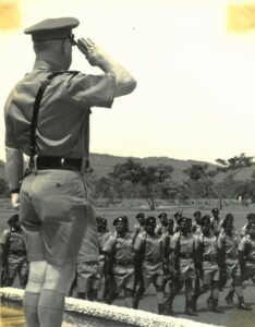 The Graduating Class of 1971 after successfully passing their Initial Cadet Training in Igam Barracks. The class of 1971 were accepted for Officer Cadet School at Portsea, Victoria, Australia.